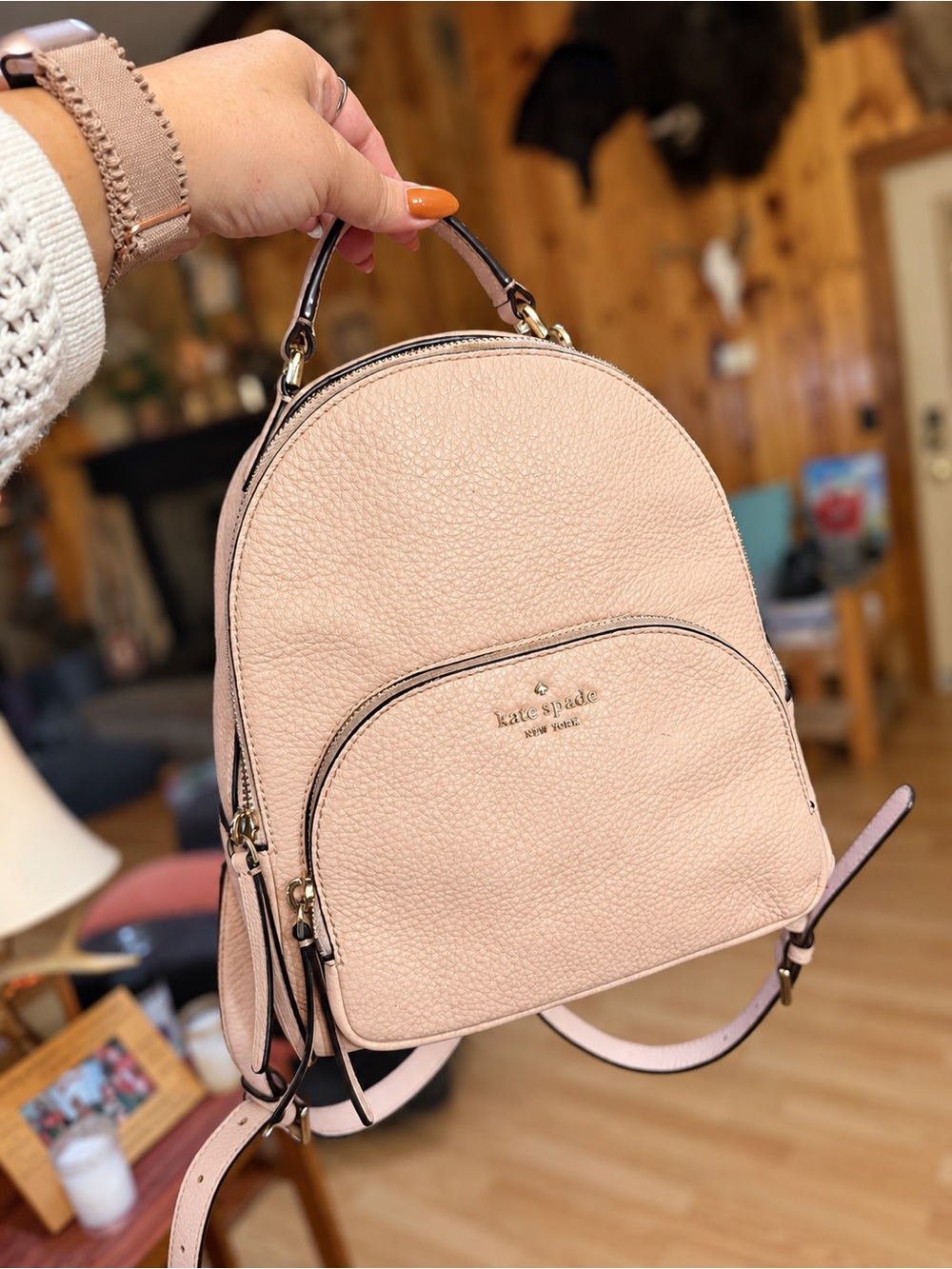 Kate Spade Pebbled Leather Mini Backpack in Blush